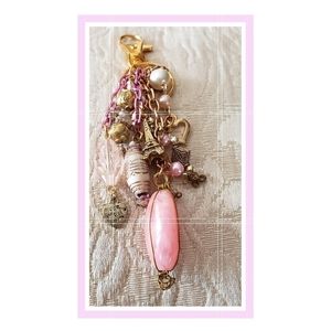 Pink & Goldtone Handmade Beaded Purse/Keychain One Of A Kind NEW